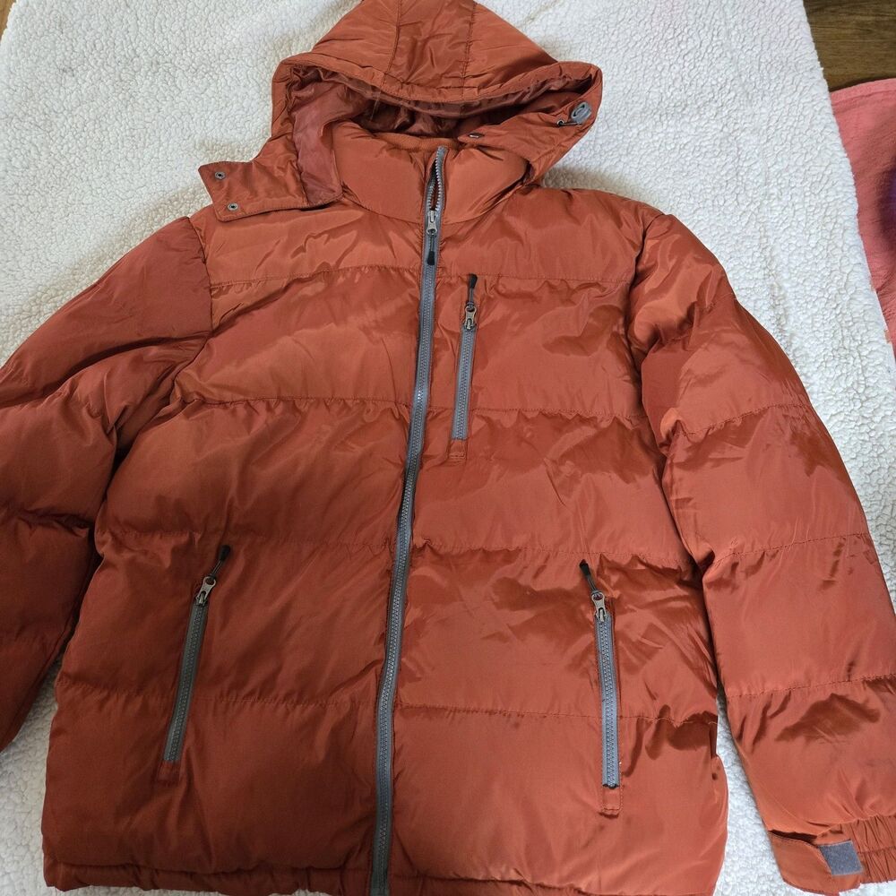 Outdoor Life Coat - Puffer Jacket with Hood - Men's Size Medium Orange